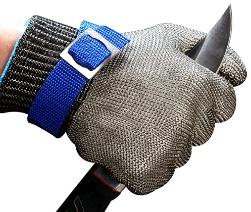 Schwer guantes anticorte nivel 9, guantes de trabajo de malla metálica,Sin flúor,guantes de cota de malla para el pelado, corte y descascarillado de ostras en carnicerías (L)
