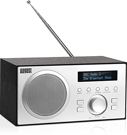 August MB420 Radio DAB/DAB+/FM, Doppia Radiosveglia con Snooze/Timer Spegnimento, Radio Digitale a Corrente Bluetooth Casa con VHF/RDS/60 Preselezioni, Hifi 5W Subwoofer Cassa, USB/Aux - Nero
