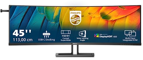 Philips 45B1U6900C - 45 Zoll DQHD Curved Monitor, Adaptive Sync, höhenverstellbar (5120x1440, 75 Hz, HDMI, DisplayPort, USB-C (100W PD), USB Hub) schwarz