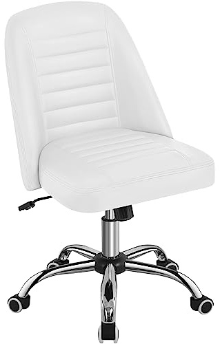 Yaheetech Sedia Ufficio Scrivania Cameretta Bianca Senza Braccioli Ergonomica Reclinabile Imbottita in Finta Pelle con Rotelle Girevole Altezza Regolabile Portata 136 kg