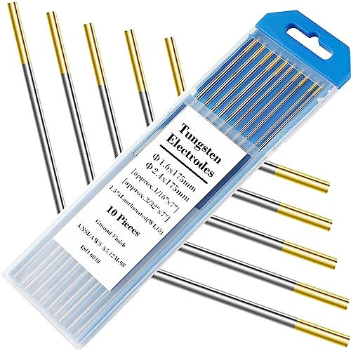 EATBALE Wolfram Elektroede Nadel WL-15 Wolframelektroden Wolframnadeln Ø2,4 x 175 mm & Ø1,6 x 175 mm Wig Schweißen WL-15 Gold für Wig-Schweißzubehör (10 Stück)