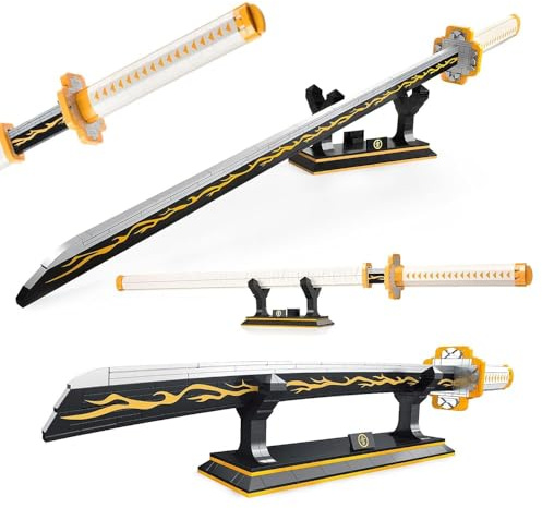SATHIBI Zenitsu Demon Swords Building Set,39in Demon Sword Building Block with Scabbard and Stand Model Kits Toy,Creative Samurai Sword Gifts for Adults and Kids Boys 8-14 (956 PCS)