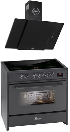 GURARI Induktions-Standherd E 913 BL+GCH S 171 BL 90 Prime, Range Cooker 90 cm/FLEX ZONEN/ 5 Zonen / 121L + Dunstabzugshaube 90 cm