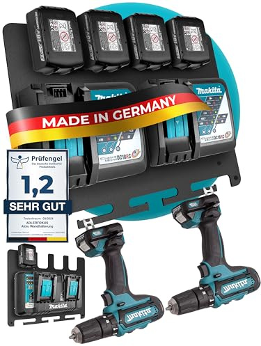Adlerfokus Wandhalterung für Makita Akkus & Ladegeräte [MADE IN GERMANY] | Akkuhalter mit Premium Montagematerial - Makita Wand Halterung Ladegerät - Akku Wandhalterung für Ordnung & System
