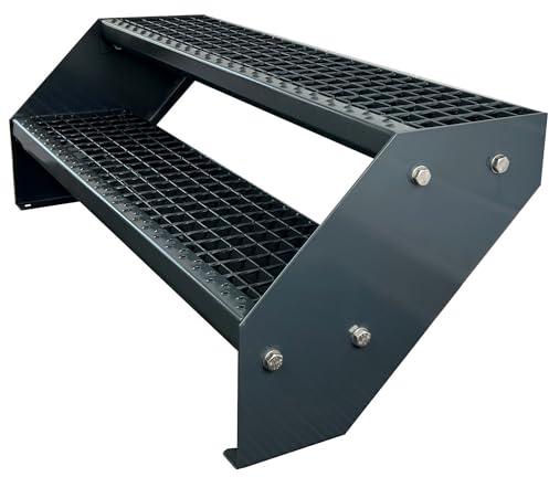 Kaminbau Mierzwa Premium Stahl Treppe komplett Anthrazit RAL 7016/2 Stufen (Breite 600 mm) (Höhe 38 cm) Wetterfest Gitterroststufe Gartentreppe