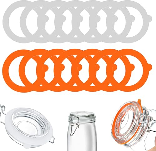Nafafosa 14 Stück Gummiringe für Weckgläser, Dichtungringe für Drahtbügelgläser, Einweckgummi mit Durchmesser von 9,4cm(Außenring), 7 weiß+7 orange