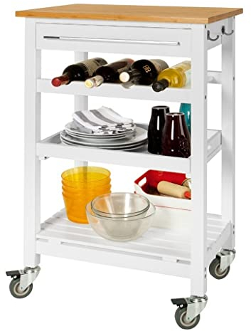 FLYIFE Küchenaufbewahrung, Servierwagen, Regalwagen Mit Kostenlosem Hackblock, Küchenwagen/White/W58 X D40 X H90Cm