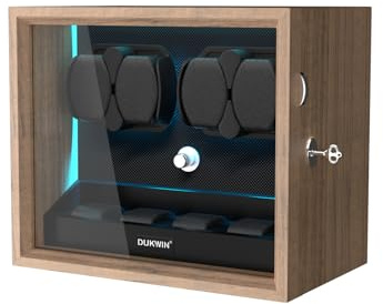 DUKWIN Watch Winder for 4/6/8/12 Automatic Watches, Lockable Automatic Watch Winders with Extra 6/4 Watch Storages, 4 Rotation Modes, Flexible Watch Pillows, Quiet Mabuchi Motor and Blue Backlight