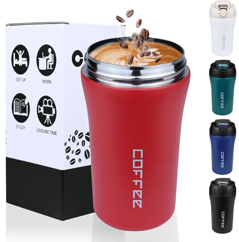 Disoza 460 ml Thermobecher Kaffee to go Kaffeebecher Thermobecher Travel Coffee Mug Kaffeebecher to go Thermo Becher mit Deckel Termokaffeebecher Thermotasse Trinkbecher mit Deckel (Rot)