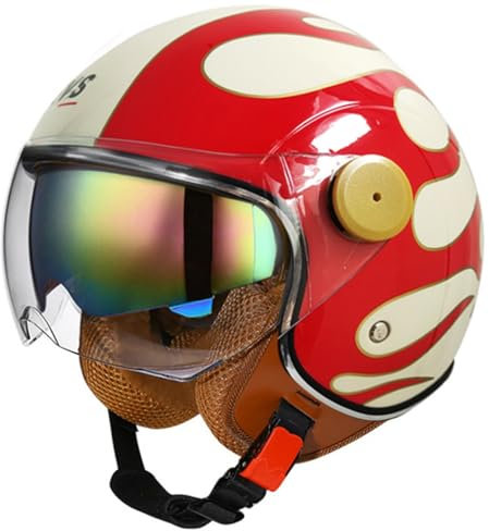 Motorradhelm Halbschalenhelm Halbhelme Retro Style Mit Visier Brain-Cap Jethelme Rollerhelm DOT/ECE-Zertifizierter Scooter Moped Helm Schutzhelm Offener Helm Für Herren Damen 24,M:57-58CM