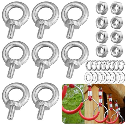 MirraSwit 8 Pièces M8 Anneau de Levage, Boulons à Oeil, Anneau a Visser, Piton a Oeil Avec Bouchons et Rondelles, M8 Boulons àœil Filetage Mâle pour Fixation, Suspension
