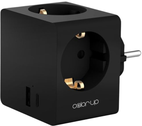 COLOR UP Steckdosenwürfel ohne Kabel, 5in1 Steckdosenadapter für DE/ES/FR