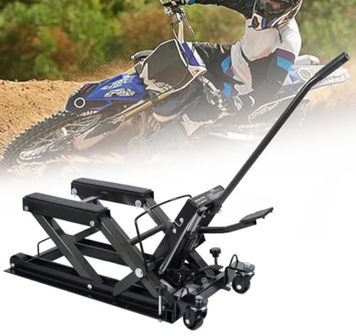Lnlscle Sollevatore Idraulico per Moto da 680 kg, Tavolo di Riparazione per Sollevatore per Moto a Pedale, Cuscinetto in Gomma Ispessita, Altezza Regolabile per Quad, Garage, Aree Esterne