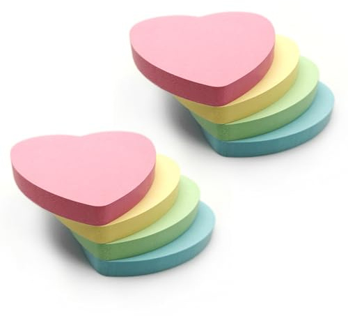 Hjärta klisterlappar pastellfärger gul, rosa, grön, orange | 800 klibbiga dynor (76 x 76 mm) set med 8 (100 ark per dyna) | kontorsmaterial, skolmaterial för alla tillfällen