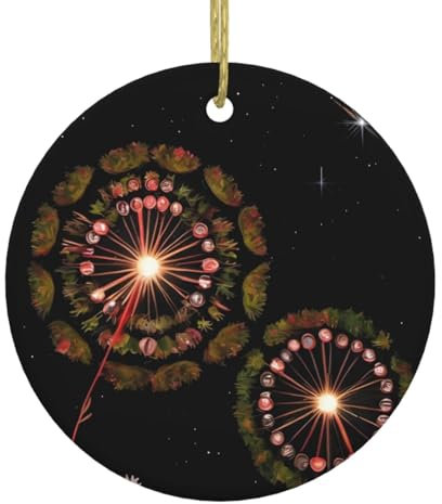 WHJWZY Runder Weihnachtsanhänger aus Keramik für festliche Dekoration und Geschenk, Sternen-Pusteblumen-Druck