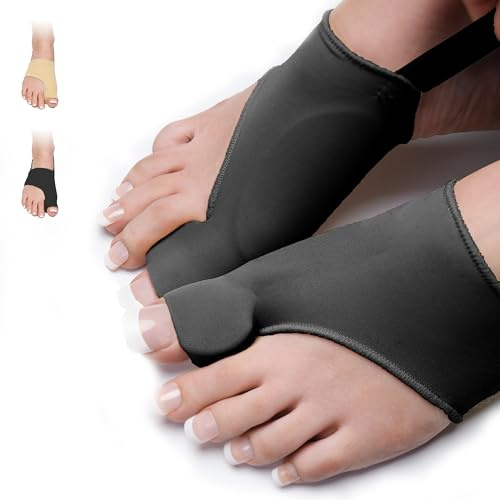 360 RELIEF Silicone Bunion Corrector with Gel Pads and Heel Strap – Big Toe Separator & Straightener for Comfort and Support – Reduces Pressure & Soreness – 1 Pair (Black, Medium) + Laundry Bag