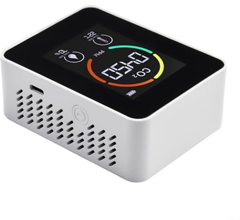 Détecteur de dioxyde de carbone portable, moniteur de qualité de l'air avec capteur de température et d'humidité, écran LCD, batterie rechargeable, convient pour la maison et le bureau (blanc)