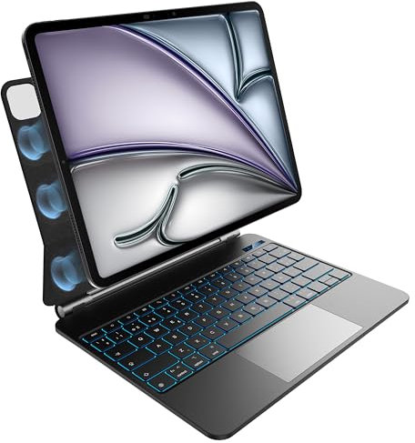Teclado para iPad Air de 13 Pulgadas (M3 2025 y M2 2024) y iPad Pro de 12,9 Pulgadas (6ª, 5ª, 4ª, 3ª Generación),retroiluminación en 7 Colores,Panel táctil multitoque,diseño magnético Flotante,Negro