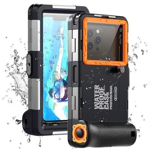 Waterproof Diving Phone Case for iPhone Samsung Galaxy Huawei Series Smartphones, Professional [50ft/15m] Outdoor Snorkeling Underwater Surfing Photo Video Cover (Black-Orange)