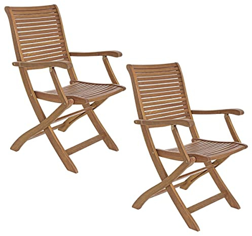 Yellowshop - NOEMI Coppia sedie pieghevoli con braccioli per giardino patio terrazzo arredo esterno in robusto legno di acacia con cuscini diversi colori opzionale (Sedie)