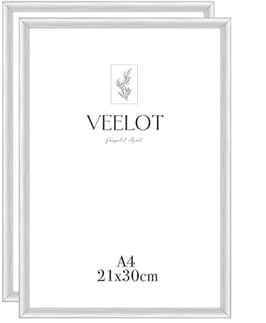 Veelot® 2x Bilderrahmen DIN A4 21x29,7cm | Metall Aluminium,Silber mat,Zertifikatsrahmen 21x30cm mit bruchsicherem Acrylglas | Hoch- & Querformat zur Wandmontage,schmales Profil