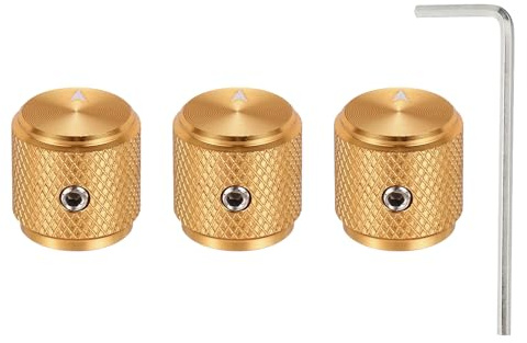 QUARKZMAN 3 Stück Aluminium Potentiometer Drehknopf, 1/4 (6mm) Universelle Lautstärke Tonregler Knöpfe mit Pfeilindikator für Gitarre, 1/2 Gold
