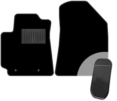moto-MOLTICO Vorne Fußmatten Auto Set 2-teilig - Velours Autoteppiche | Automatten passend für Hyundai i10 III 2019- + Antirutschmatte für Handy - Schwarz