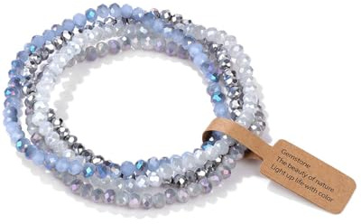 FUGLUS 4PCS Damen Kristall Perlen Armband, Mehrschichtiges Steine Armband, Bunte Armbänder Damen, Partner/Freundschaftsarmband