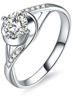 Ayoiow Weißgold Ring 585, Gedrehte Blume 4 Krappen Labordiamant Ring Frauen Weissgold, 14K Vorsteckring Weißgold 585
