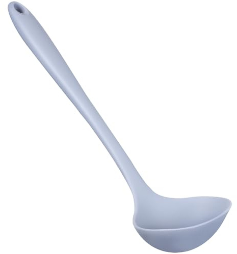 PAMINGONO Mestolo in Silicone Grigio Grande con Manico Lungo Antiscottatura Cucchiaio da Zuppa per Cucina Domestica e Ristoranti Utile per Minestra Riso Pasta e Porridge