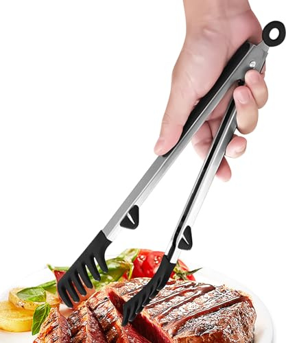 Pinzas para espaguetis - Silicona, acero inoxidable 13.19x1.38 pulgadas | Pinza para espaguetis para cocina, clip para alimentos dentado con mango de 12 pulgadas | Fideos Hornear Cocinar Ensalada Para