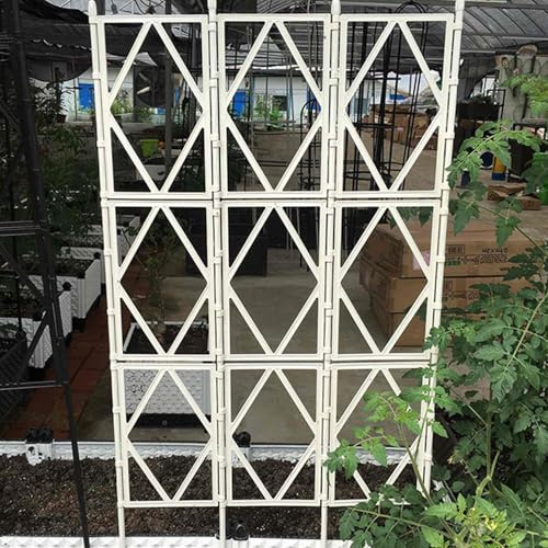 3-teiliges Pera-Set aus Metall, dekorativer faltbarer Gartenzaun für Kletterrosen, weiße PP-Harzpflanze, perfekt für Rasen-, Hinterhof- und Terrassendekoration (Größe: 60 x 220 cm)