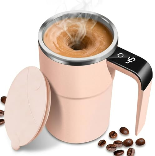 Cmfuegsk Self Stirring Coffee Mug, Electric Auto Mixing Cup for Coffee & Protein Shakes, Rechargeable, 13 oz Pink, Perfect for Office & Home Use