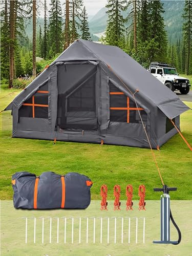 Inflatable Tents for Camping 2-4 Person - Easy Blow Up Glamping Tent with Hand Pump, Waterproof PVC Air Inflatable Tent House for Family Weekend Camping, Beige