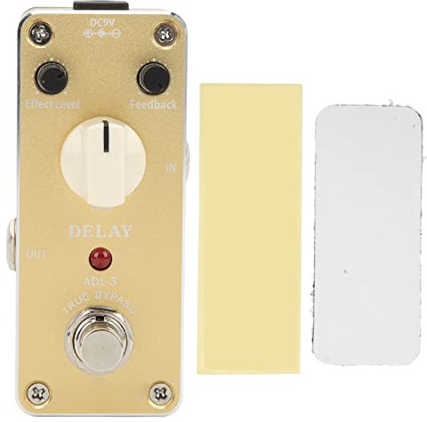 Mini Delay gitarrpedal Metallgitarreffektpedal med True Bypass Time Feedback Level Justerbara rattar för elgitarrspelare Gyllene färg Kompakt storlek