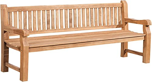 CLP Gartenbank Teakholz Jackson V2, wetterfest mit Rückenlehne, 2-3 Sitzer, robust und pflegeleicht, Holzbank für Terrasse und Garten, Farbe:Teak, Größe:220 cm