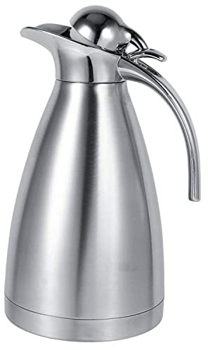 Yosoo Stainless Steel Coffee Pot Double Wall Vacuum Insulated Thermos Jug Hot Water Bottle Pitcher Beverage Dispenser with Press Button 1.5L/2L (2L, Silver)
