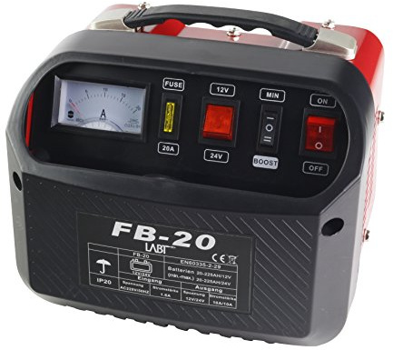 LABT Autobatterie-Ladegerät – Gelbatterie 12 V/24 V Starterbatterie Batterie Ladegerät für Auto und Motorrad | KFZ Batterieladegerät mit Stahlblechgehäuse, Tragegriff, Polklemmen, Ladekabel