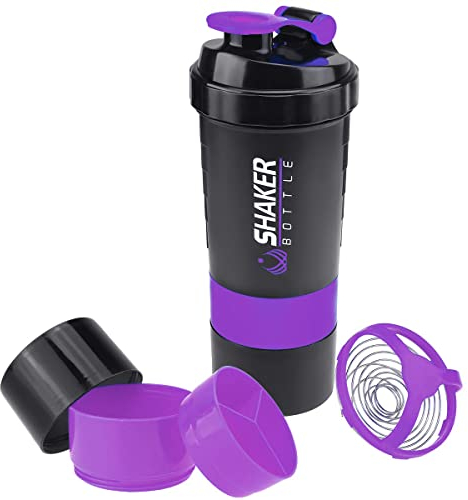 VIGIND Protein-Shaker-Flasche, 473 ml, Shake-Becher für Proteinpulver mit Aufbewahrung, Sport-Wasserflasche, rutschfest, 3-lagig, zum Abdrehen, 85 ml, auslaufsichere Shaker-Flaschen für