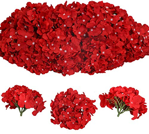 Tifuly 12 Stück künstliche Hortensien Köpfe mit Stielen, Flauschige große Rispenhortensie gefälschte Blumen für DIY Blumenarrangements, Hochzeitsfeier Home Office Dekor, Herzstück(Rot)
