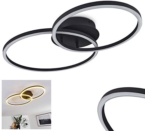 LED Deckenleuchte Korca, moderne Deckenlampe aus Metall in Schwarz, 25 Watt, 3350 Lumen, 3000 Kelvin, Leuchte mit 2 Ringen