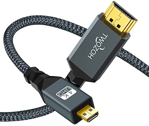 Twozoh Micro HDMI auf HDMI Kabel 3M, High-Speed HDMI auf Micro HDMI geflochtene Schnur Unterstützung 3D 4K/60Hz 1080p
