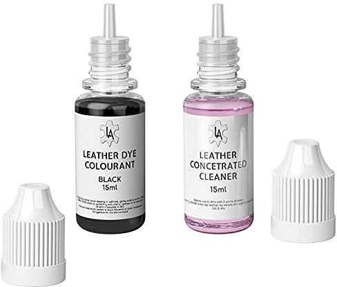Leather Assist Kit de reparación de cuero para coche | Limpiador de cuero y tinte negro, esponjas y guante