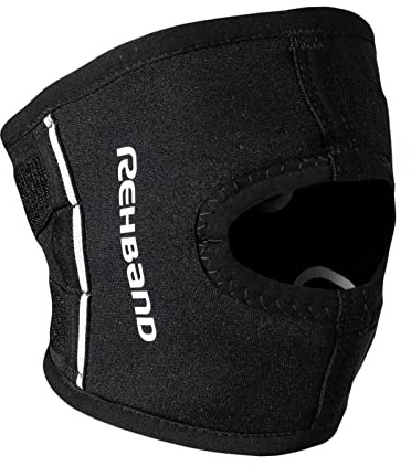Rehband UD Kniebandage mit Patellaöffnung, stabilisierende Patellasehnen-Bandage aus 3 mm SBR/Neopren, anatomisch geformte Bandage Knie Patella für Damen & Herren, Farbe:Schwarz, Größe:M