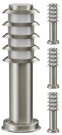 ledscom.de 4 pz. luce di percorso/bitta PORU per esterni, IP44, griglia, 39 cm, acciaio inox, 1x E27 max. 40W