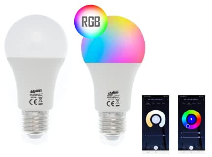 JANDEI – Smarte LED-Lampe, WLAN-Steuerung, RGB + CCT dimmbar, kompatibel mit der Tuya Smart App, Smartlife, Amazon Alexa und Google Home. Geringer Stromverbrauch (A60 E27 9 W, 1 STÜCK)