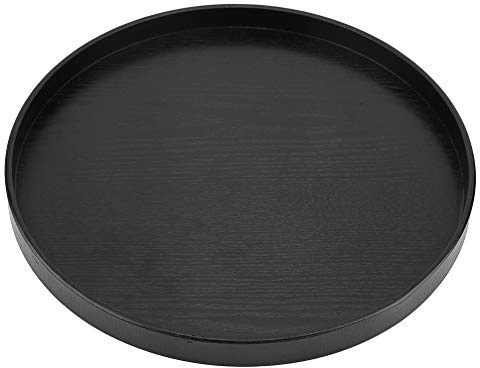 Tiiyee Round Black Wooden Serving Tray, 33cm for Tea Coffee Snacks Drinks | Round Serving Tray, Smooth Finish Solid Wood Butler Server Organiser for Fruit Breakfast Dining Table Kitchen Restaurant Home