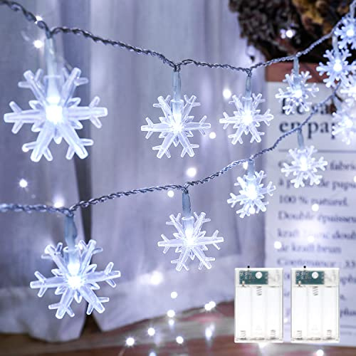 [Lot de 2] Guirlande Lumineuse Intérieur à Piles Blanc Froid, PhilzOps 4M 40 LED Flocon de Neige Fairy Lights pour Décoration Sapin de Noël Chambre Mariage Fête Fenêtre Balcon