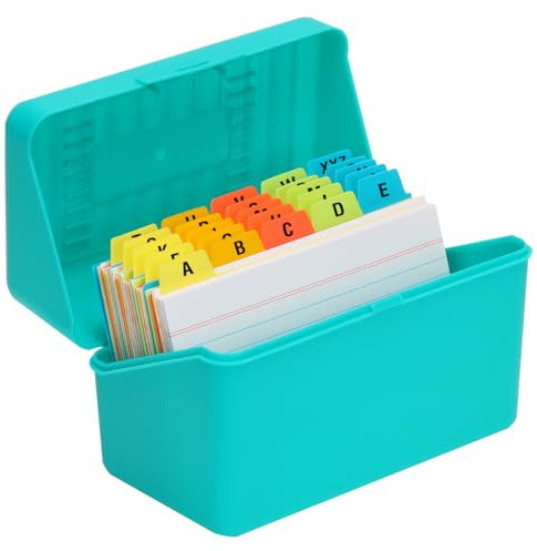 H4D 3x5 Index Card Holder with 100 Heavyweight Ruled Index Cards and 25 Plastic Dividers, Teal