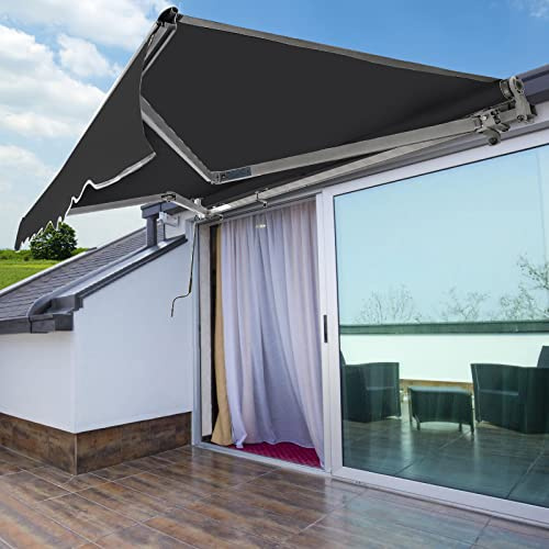 Izrielar Gelenkarmmarkise Markise Sonnenmarkise Grau 350 x 300cm Klemmmarkis mit manueller Kurbel Sonnenschutz mit Volant Markisevolant manuelle Winkel Längeinstellung für Balkon